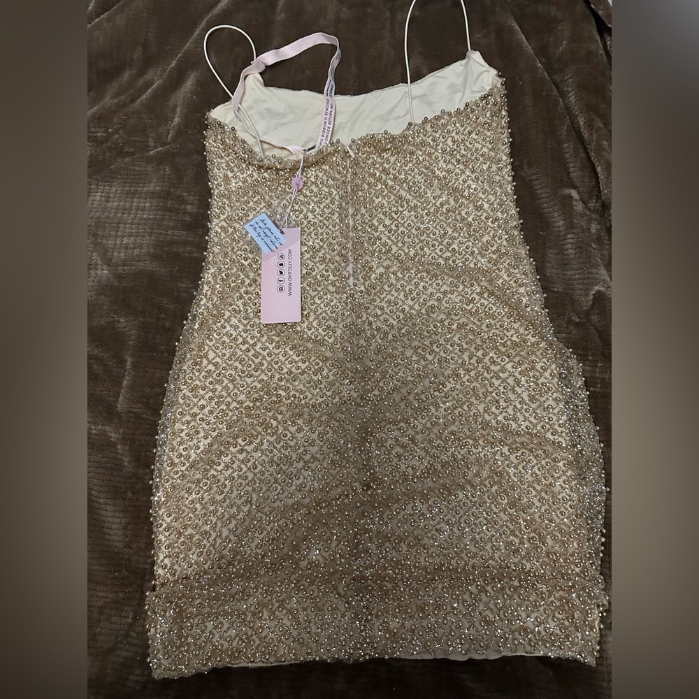 Oh polly embellished mini dress in gold